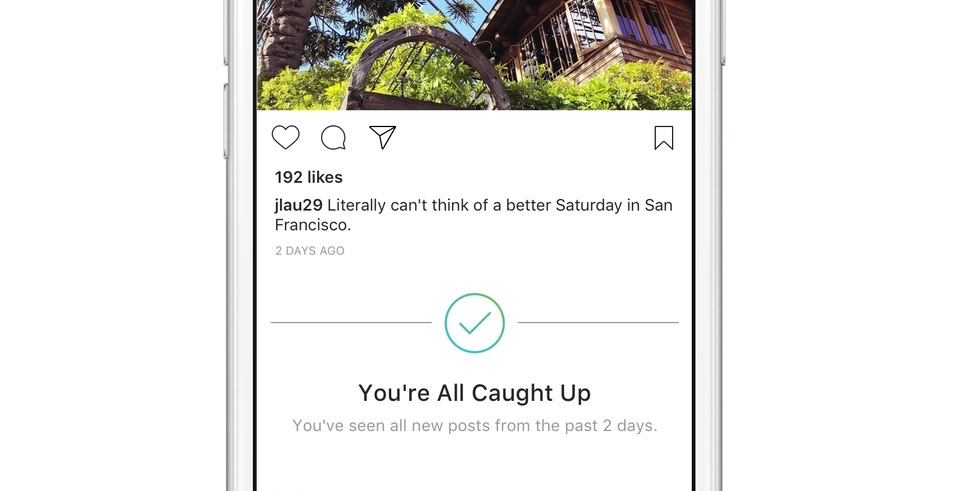 Instagram feed showing 'You're All Caught Up' message below a house post